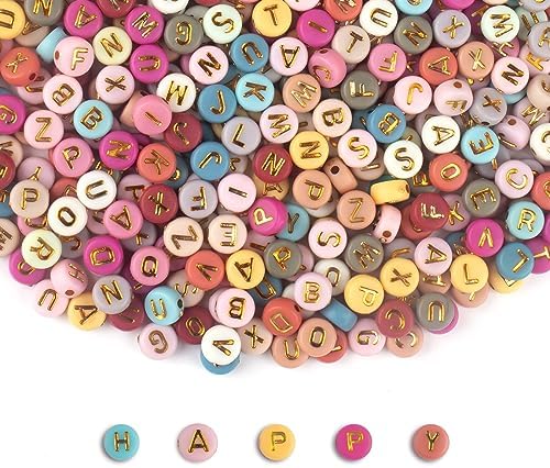 1000PCS Colourful Letter Beads for Threading, 4 x 7 MM Acrylic Round Beads for Jewellery DIY Making Crafts Bracelets Necklaces Ornaments-Gold - Image 2