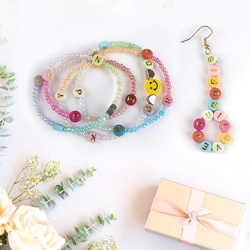 1000PCS Colourful Letter Beads for Threading, 4 x 7 MM Acrylic Round Beads for Jewellery DIY Making Crafts Bracelets Necklaces Ornaments-Gold - Image 5