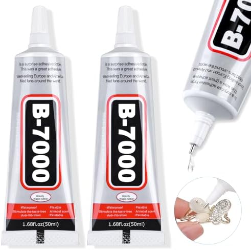 B-7000 Super Adhesive Glue, Industrial Strength B7000 Glues Paste for Rhinestones Crafts, Clothes Shoes, Fabric, Jewelry Making, Cell Phones, Tablet, Wood, Rubber, Leather (2x50 ml/1.68 oz)