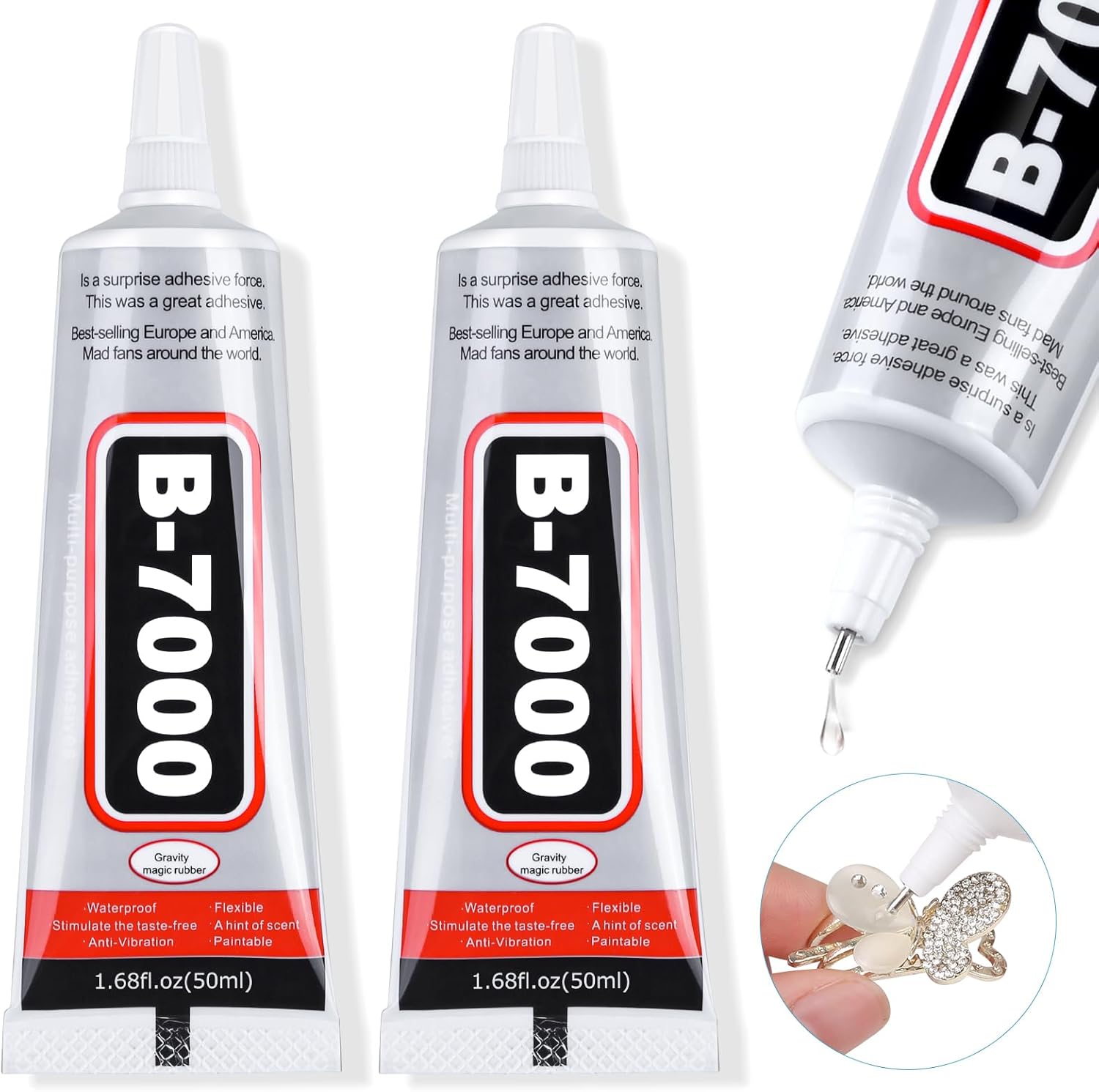 B-7000 Super Adhesive Glue, Industrial Strength B7000 Glues Paste for Rhinestones Crafts, Clothes Shoes, Fabric, Jewelry Making, Cell Phones, Tablet, Wood, Rubber, Leather (2x50 ml/1.68 oz) - Image 9