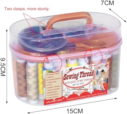 colored bird 40 Spools of Sewing Thread,Gift Box Portable Basic Sewing Repair Kits (Red) - Image 2
