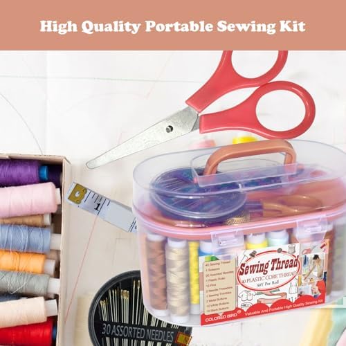 colored bird 40 Spools of Sewing Thread,Gift Box Portable Basic Sewing Repair Kits (Red) - Image 5