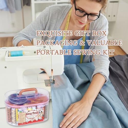 colored bird 40 Spools of Sewing Thread,Gift Box Portable Basic Sewing Repair Kits (Red) - Image 6