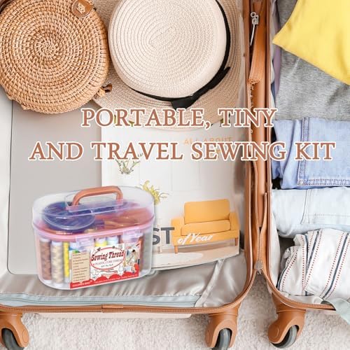 colored bird 40 Spools of Sewing Thread,Gift Box Portable Basic Sewing Repair Kits (Red) - Image 7