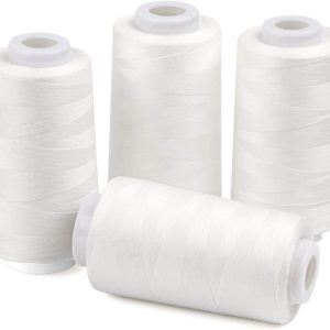 ilauke 4 x 3000 Yards Serger Thread Spools White Polyester Sewing Thread Overlock Cone