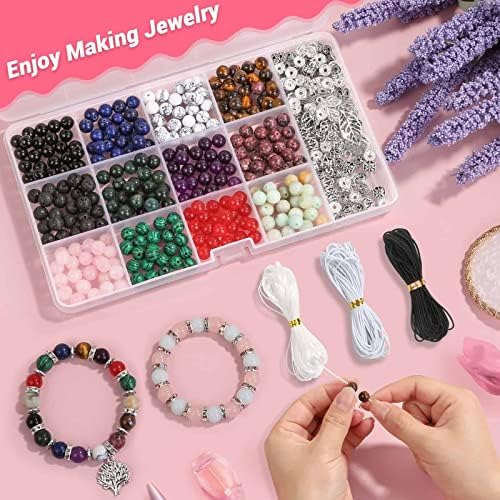 PAXCOO 473Pcs Stone Jewelry Making Kit Crystal Stone Bracelet Making Kit for Adults, Crystal Natural Healing Beads for Jewelry Making, Bracelet Making - Image 4
