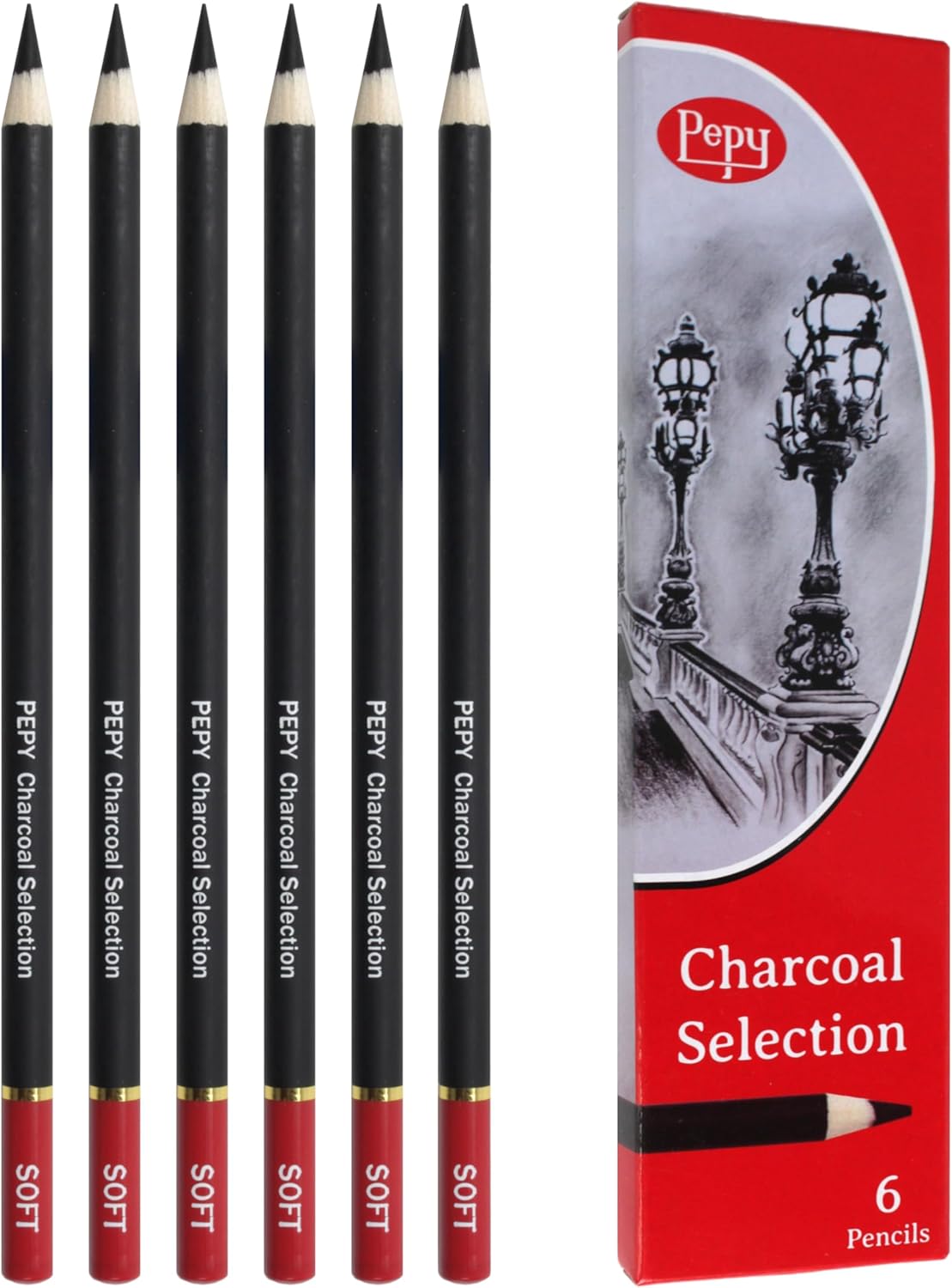 Pepy Professional Soft Charcoal Pencil Set – Set of 6 Pre-Sharpened Black Charcoal Pencils; Perfect for Drawing, Sketching, Blending and Shading - Image 8
