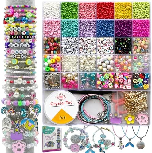 PHODDR 4300pcs Beads Bracelet Making Kit ,Beads for Jewelry Making Kit Supplies, Friendship Bracelet kit, Birthday Christmas Gifts for Girls Ages 5 6 7 8 9 10 11 12 Years Old