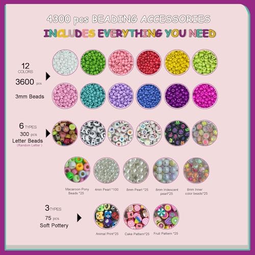 PHODDR 4300pcs Beads Bracelet Making Kit ,Beads for Jewelry Making Kit Supplies, Friendship Bracelet kit, Birthday Christmas Gifts for Girls Ages 5 6 7 8 9 10 11 12 Years Old - Image 2