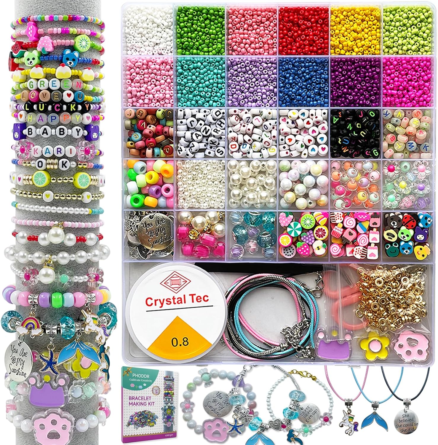 PHODDR 4300pcs Beads Bracelet Making Kit ,Beads for Jewelry Making Kit Supplies, Friendship Bracelet kit, Birthday Christmas Gifts for Girls Ages 5 6 7 8 9 10 11 12 Years Old - Image 9