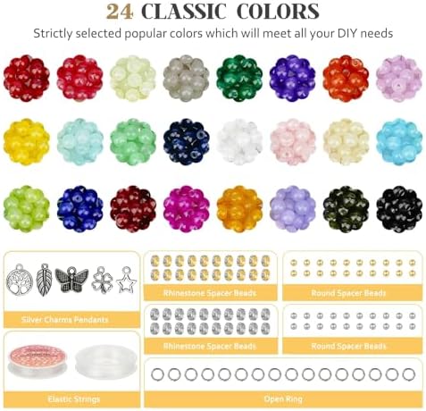 Sistenia 6mm Glass Beads Bracelet Making Kit 1400pcs, 24 Colors Crystal Beads for Jewelry Making Round Beads DIY Crafts with Spacer Beads Charms Accessories - Image 2