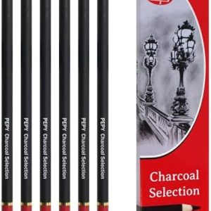 Pepy Professional Soft Charcoal Pencil Set – Set of 6 Pre-Sharpened Black Charcoal Pencils; Perfect for Drawing, Sketching, Blending and Shading